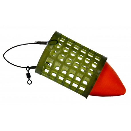 CAGE FEEDER FLOTTANT PLASTIQUE NON PLOMBE/CONE ORANGE FLUO