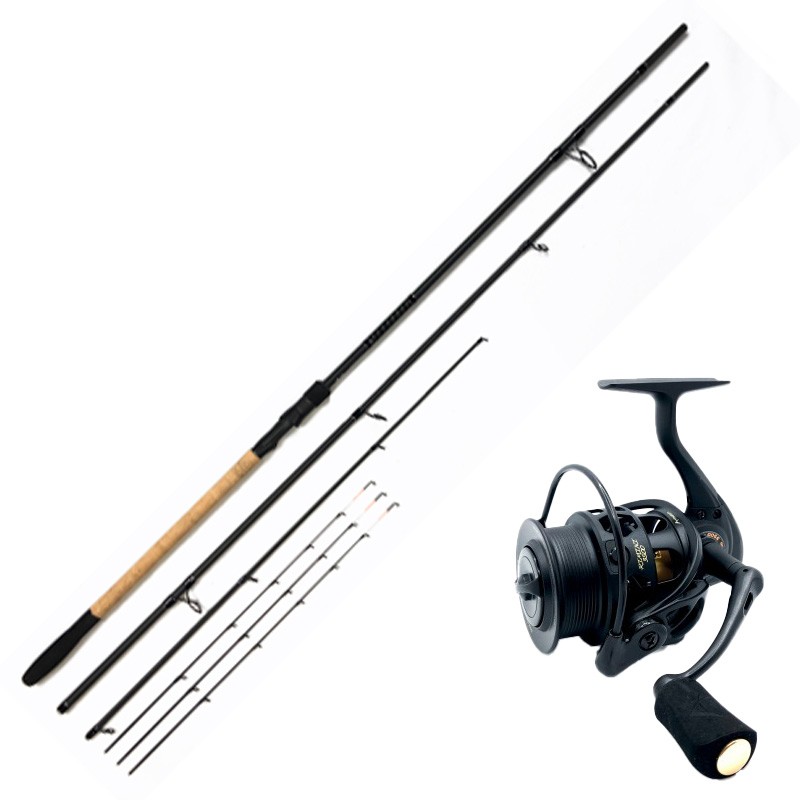 ENSEMBLE FEEDER CANNE RIMINI BLACK + MOULINET RIMINI GOLD